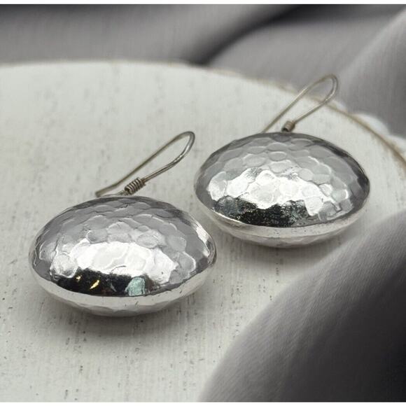 Hammered Sterling Silver 925 Dangle Earrings - Picture 3 of 7